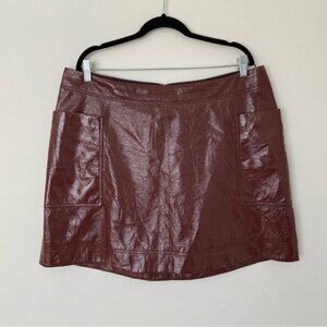 Maeve Anthropologie Faux Patent Leather Wine Red Mini Skirt Pockets
